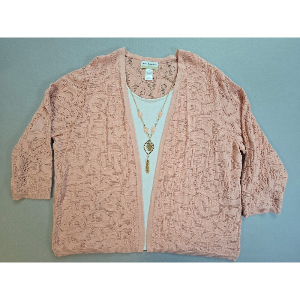 Alfred Dunner English Garden Sweater Plus Size 2X Rose Pink 2 in 1 Knit Cardigan